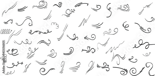 Expression and movement elements. Hand drawn emotion line, effects. Abstract hitting, jumping animation.