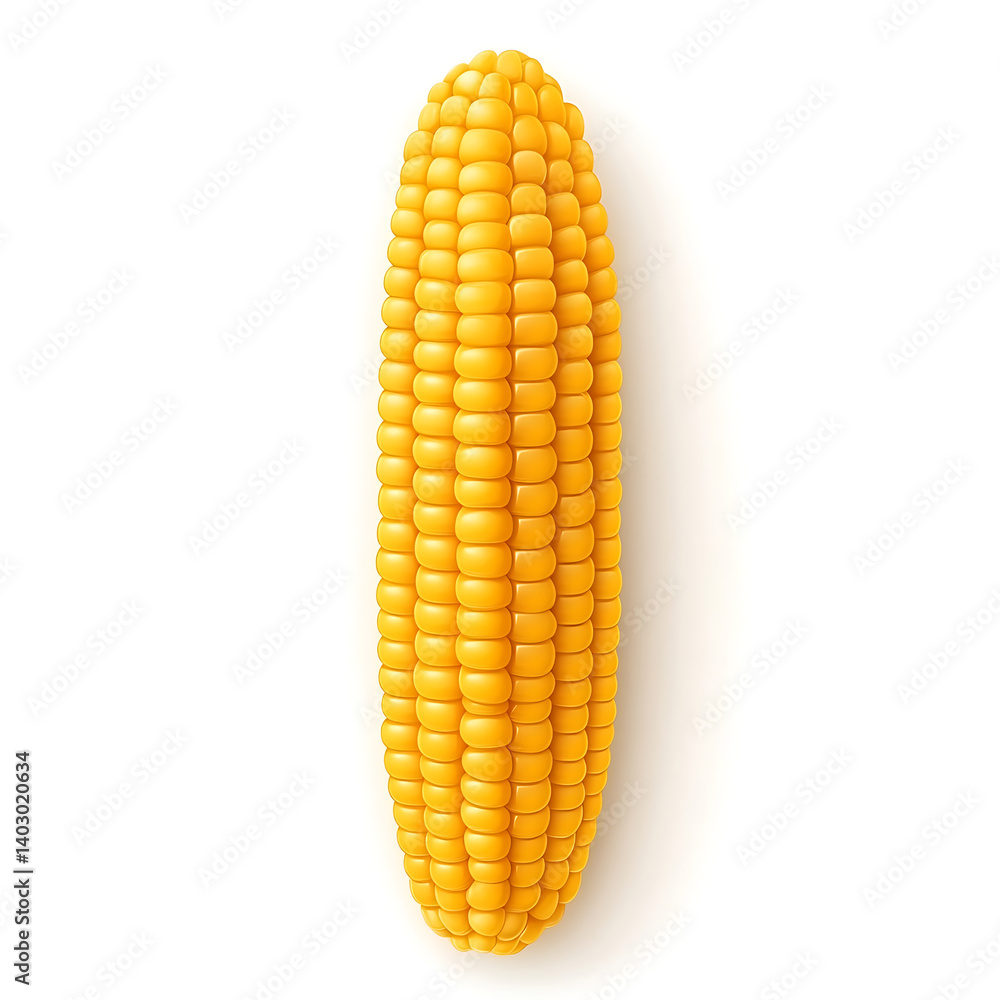 Obraz premium A smooth yellow corn on the cob, isolated white background, hyperrealism art style