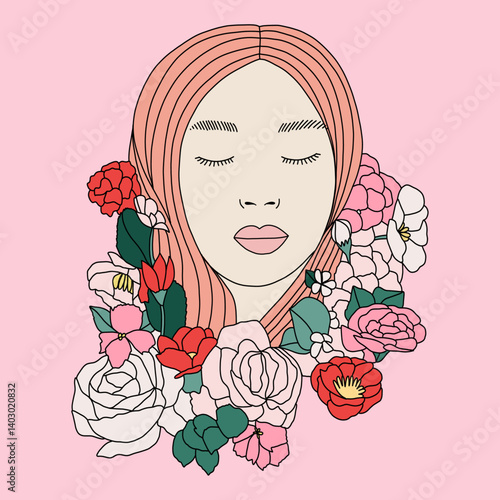 Serene Woman with Floral Crown Illustration