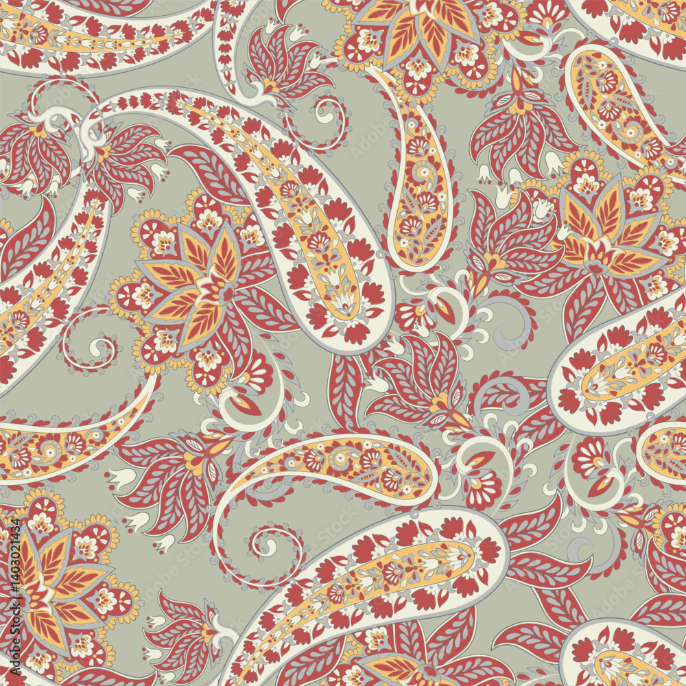 Naklejka premium Trendy ethnic-style vector paisley pattern. Seamless Fashionable vector template for any design projects