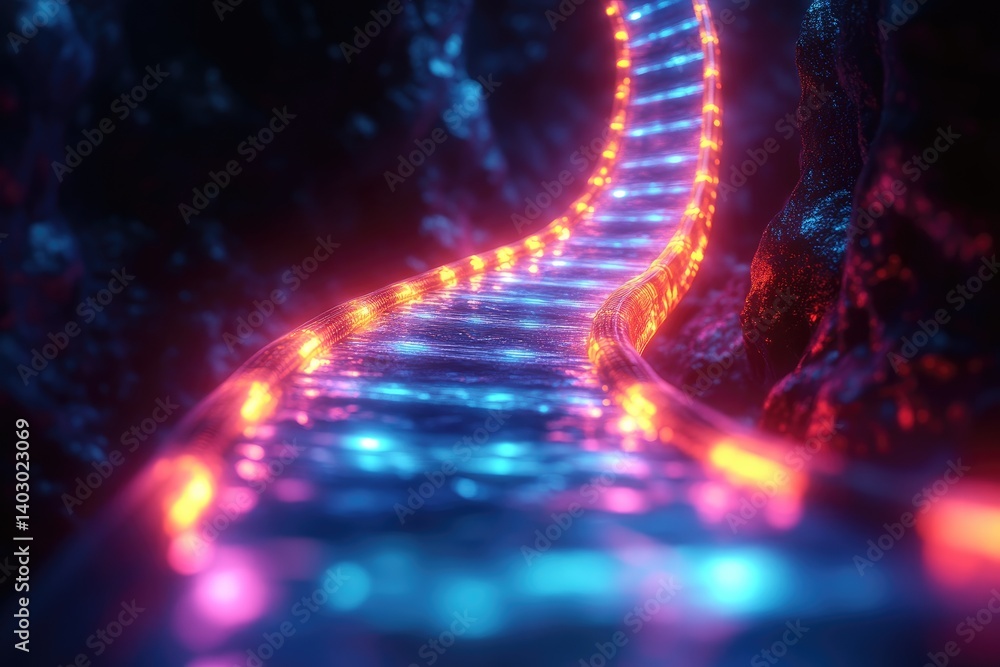 Obraz premium A glowing pathway leading through a dark futuristic environment