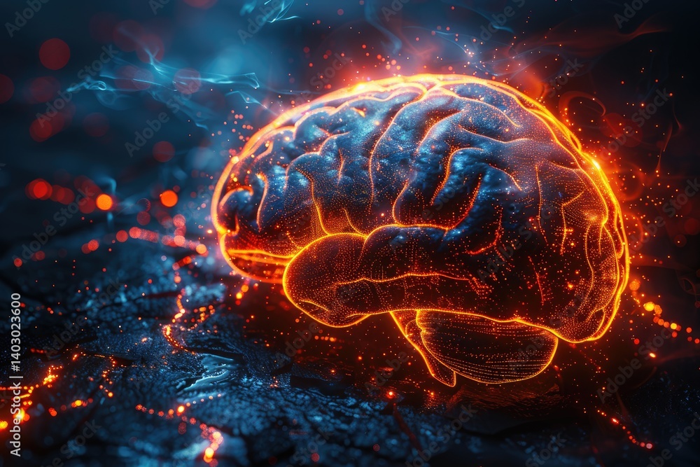 A Glowing Rendered Illustration of the Human Brain in Action A Glowing Rendered Illustration of the Human Brain in Action