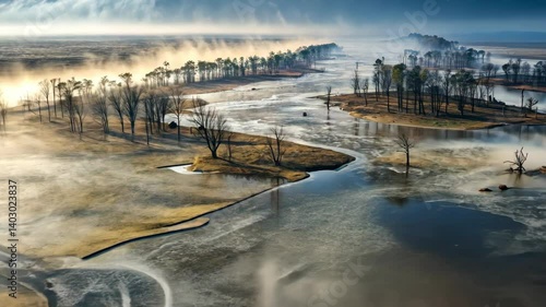 Wallpaper Mural Misty River Morning A Serene Aerial View of Nature's Beauty Torontodigital.ca