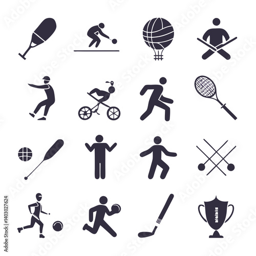 Assorted Sport Icons: Badminton, Bocce, Hot Air Balloon, and More