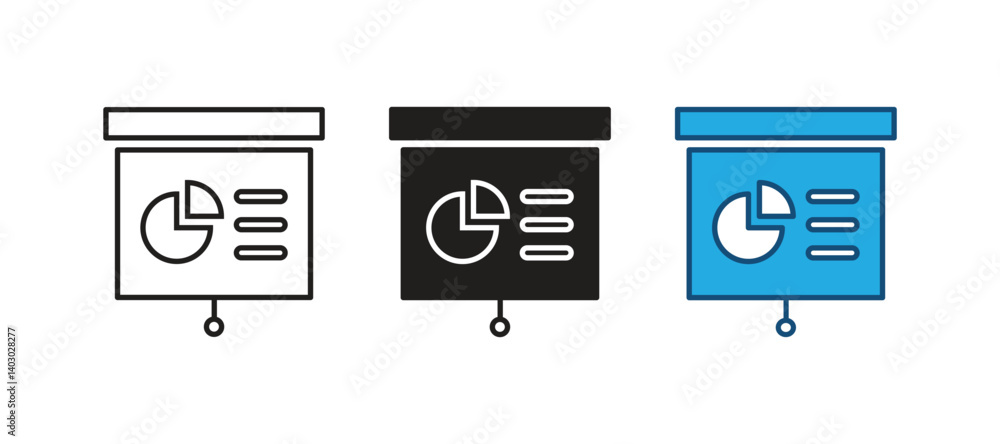 presentation screen icon, Illustration of Projector Line Icon, presentation analytics report icon.