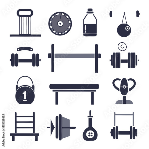 Gym Equipment Icons Collection Vector Illustration Sport Objects