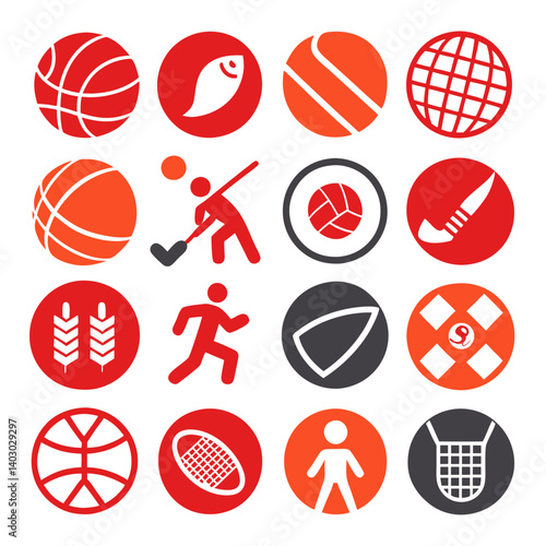 Sports and Recreation Vector Icons on White Background