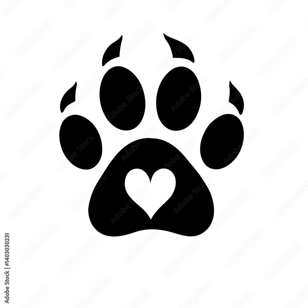 Fototapeta premium Outline of animal love footprint clipart vector