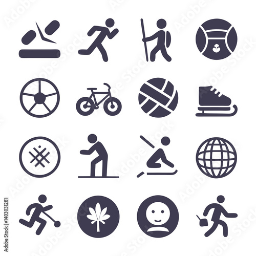 Variety of Sports and Activities Black Icon Set