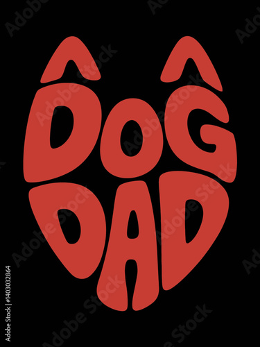 Dog DAD Husky Shaped Text Heart Silhouette Red on Black Poster Vector Illustration