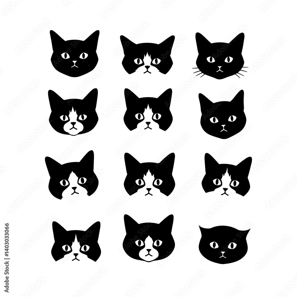 Vector Cat, meaaw Faces Collection – Cute Cartoon Feline Expressions Set Vector Cat, meaaw Faces Collection – Cute Cartoon Feline Expressions Set