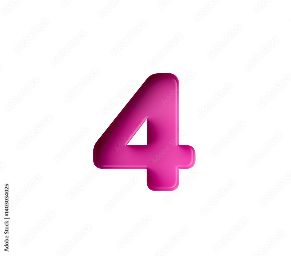 Vibrant pink number 4 Four in bold gradient font with a slight shadow effect, 3d illustration Vibrant pink number 4 Four in bold gradient font with a slight shadow effect, 3d illustration