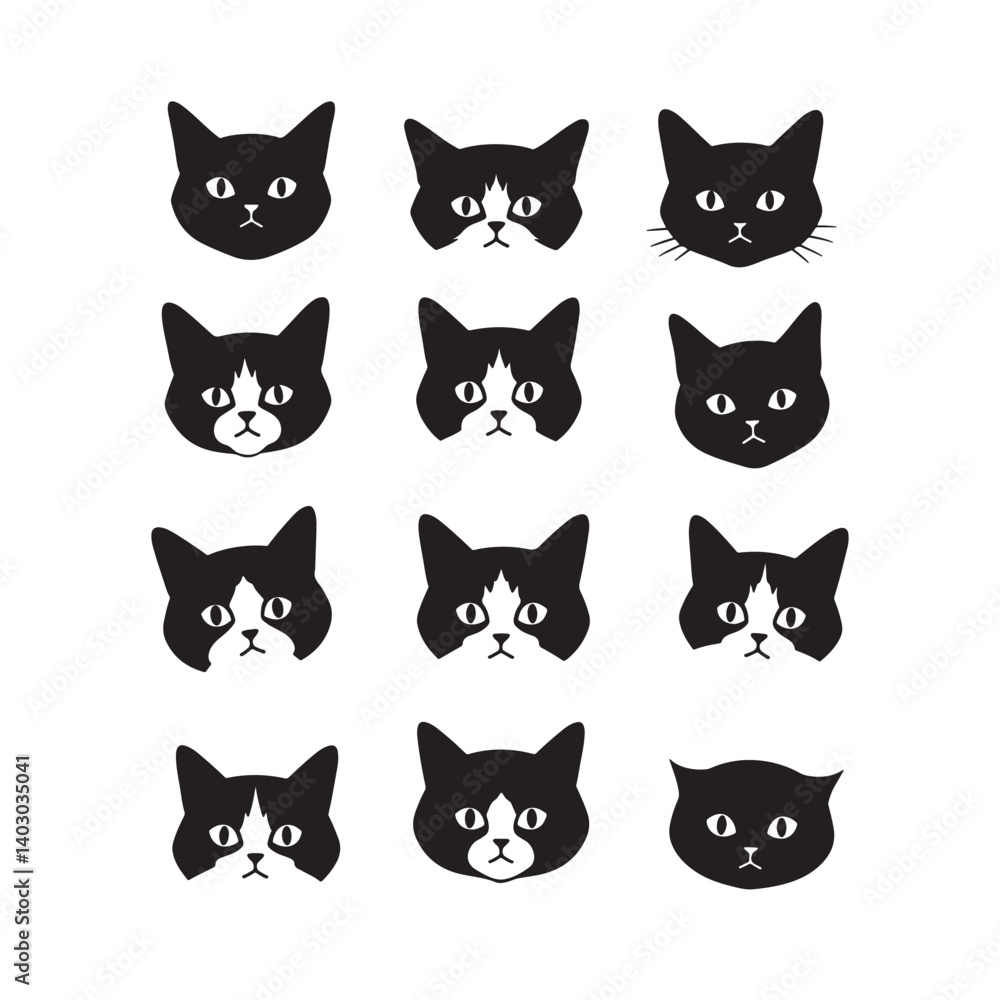 Vector Cat, meaaw Faces Collection – Cute Cartoon Feline Expressions Set Vector Cat, meaaw Faces Collection – Cute Cartoon Feline Expressions Set