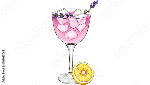 Obraz na płótnie Pink cocktail with lavender and lemon. w salonie