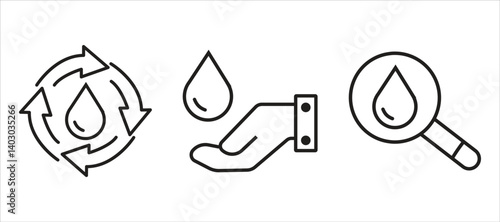 Water line icon set. Rain dropspure aqua outline vector illustration.
