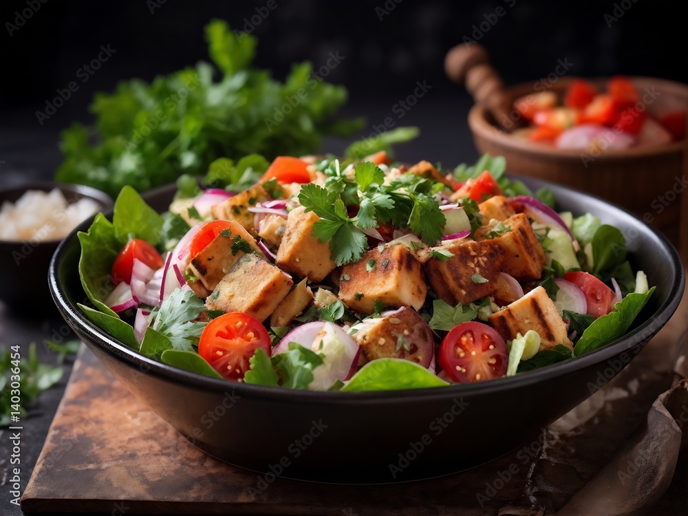 Fresh and Flavorful Pita Salad with Toasted Pita Bread Fresh and Flavorful Pita Salad with Toasted Pita Bread