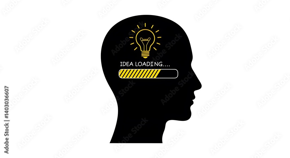 AI image features a black head silhouette containing a yellow lightbulb and an AI image features a black head silhouette containing a yellow lightbulb and an