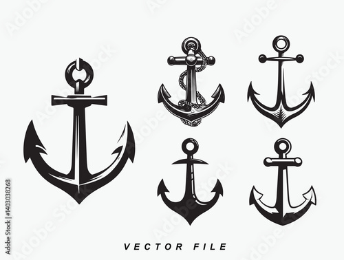 Set of Vintage Anchor Designs. Anchor icon, anchor silhouette. 