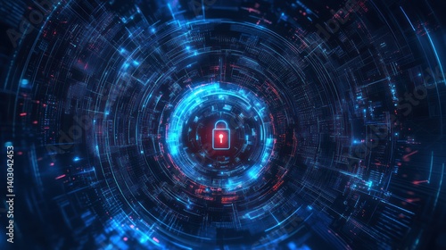 Wallpaper Mural Cyber security system alert; digital lock glowing; data streams; network background; website banner Torontodigital.ca