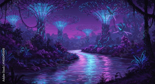 Obraz na płótnie Bioengineered Neon Rainforest w salonie