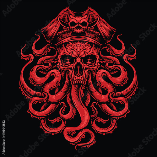 skull red octopus clothing design