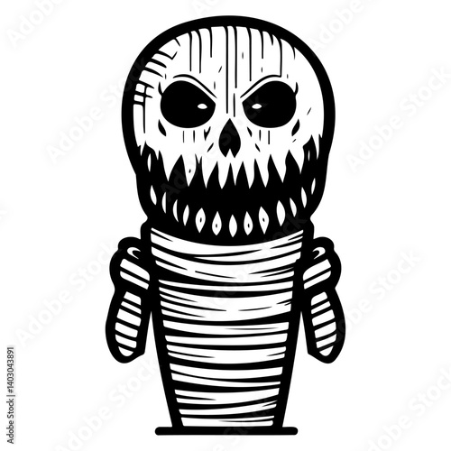 Monochrome Mummified Creature Character Illustration