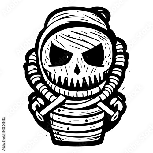 Sinister Skull with Cap and Crossed Bone Vector