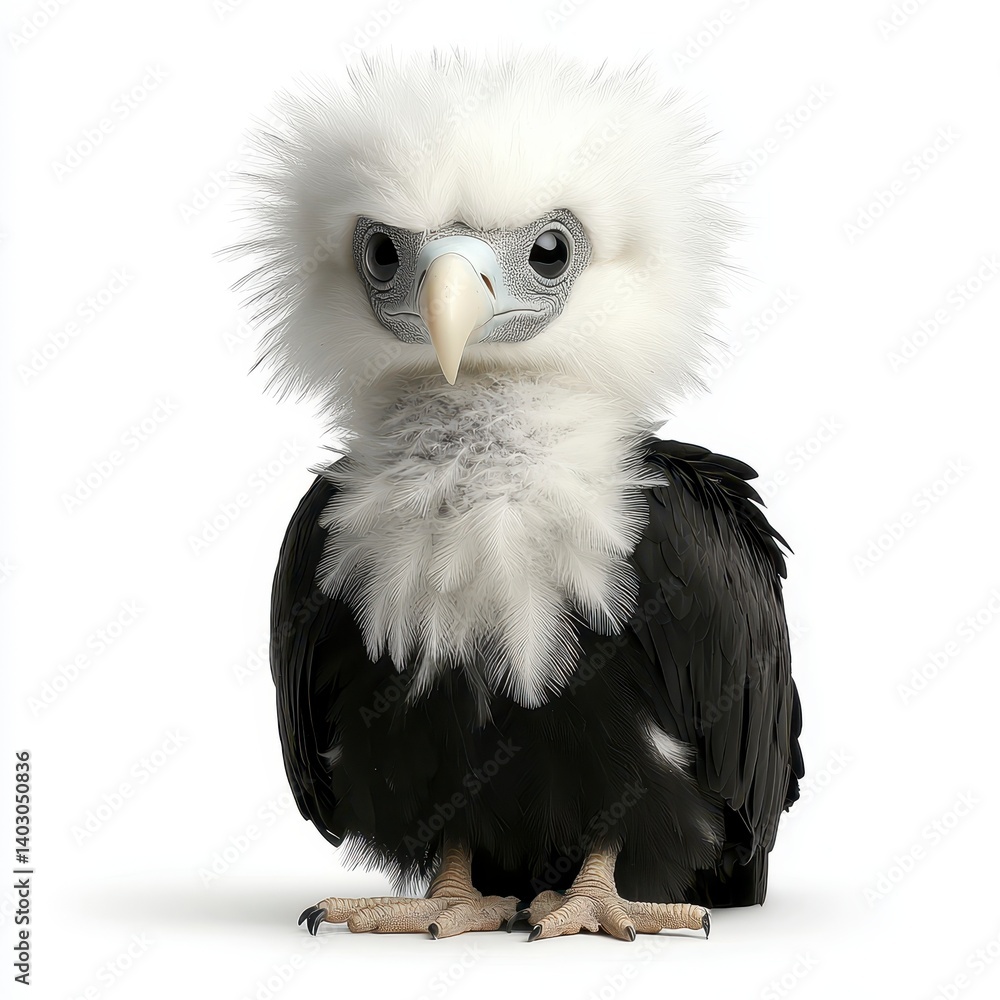 Fototapeta premium Fluffy Black And White Baby Bird Close Up Studio Shot