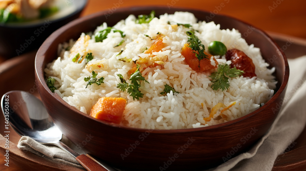 Delicious vegetable rice bowl recipe healthy food dish with fresh herbs and spices asian cuisine Delicious vegetable rice bowl recipe healthy food dish with fresh herbs and spices asian cuisine