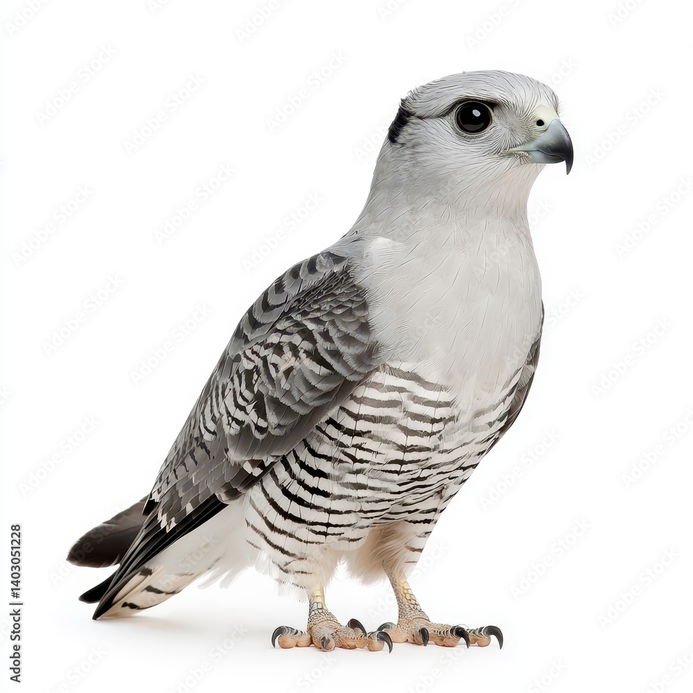 Fototapeta premium Gray and White Falcon Studio Portrait on White Background