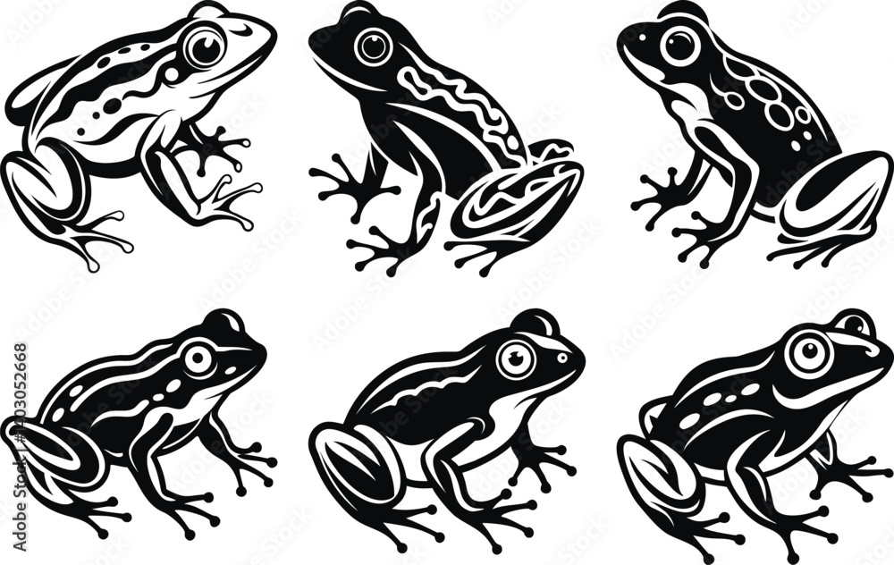 Fototapeta premium Frog silhouette vector art set