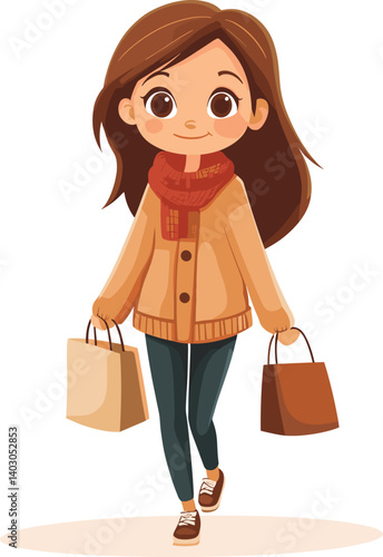 young girl with shopping bags
