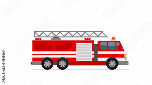 animated  fire truck  moving on white background 4k video footage 