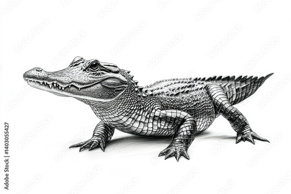 Obraz premium Highly professional, moving and attractive, pencil style, high definition, white background angry alligator
