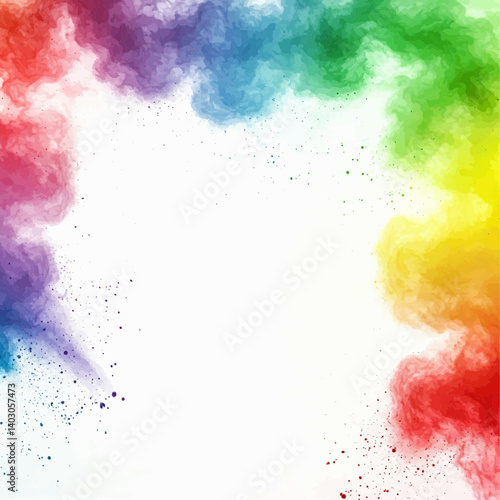 A colorful burst of rainbow powder on white background. The powder creates a unique shape, inviting the viewer to add their own interpretation.