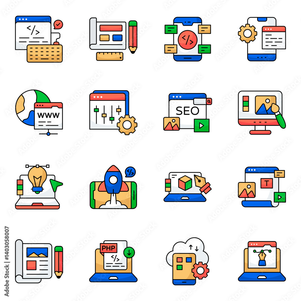 Obraz premium Set of Graphic Designing Flat Icons