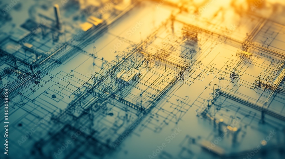 A mesmerizing intricate network of pipelines, a complex industrial blueprint rendered in warm, golden light. A mesmerizing intricate network of pipelines, a complex industrial blueprint rendered in warm, golden light.