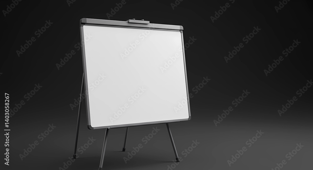 A blank white presentation board on a metal easel. A blank white presentation board on a metal easel.