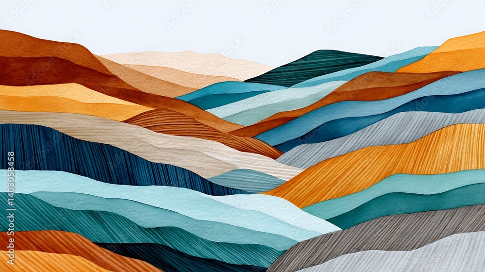 Fototapeta premium Isolated Watercolor Landscape of Grand Canyon with Dramatic Rock Formations