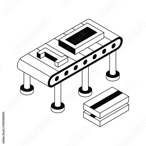 Easy to edit isometric icon showing conveyor belt