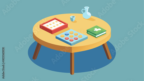 A small side table holds a selection of board games for patients and visitors to enjoy.