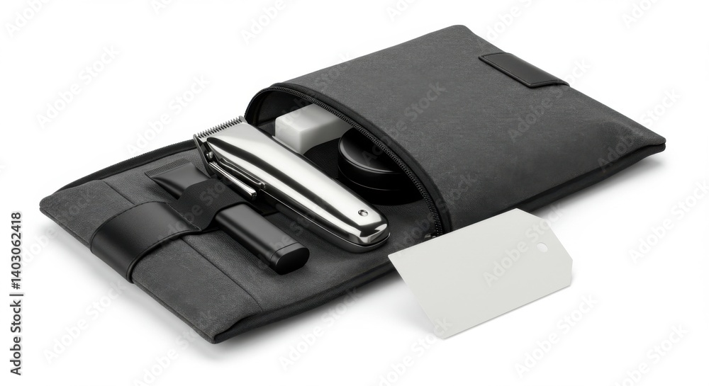 Grooming Kit Open in Travel Bag with Trimmer and Accessories Grooming Kit Open in Travel Bag with Trimmer and Accessories