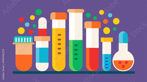 Test Tube and Supplements An illustration of test tubes filled with colorful liquids alongside an array of supplements portraying the scientific approach to customizing health