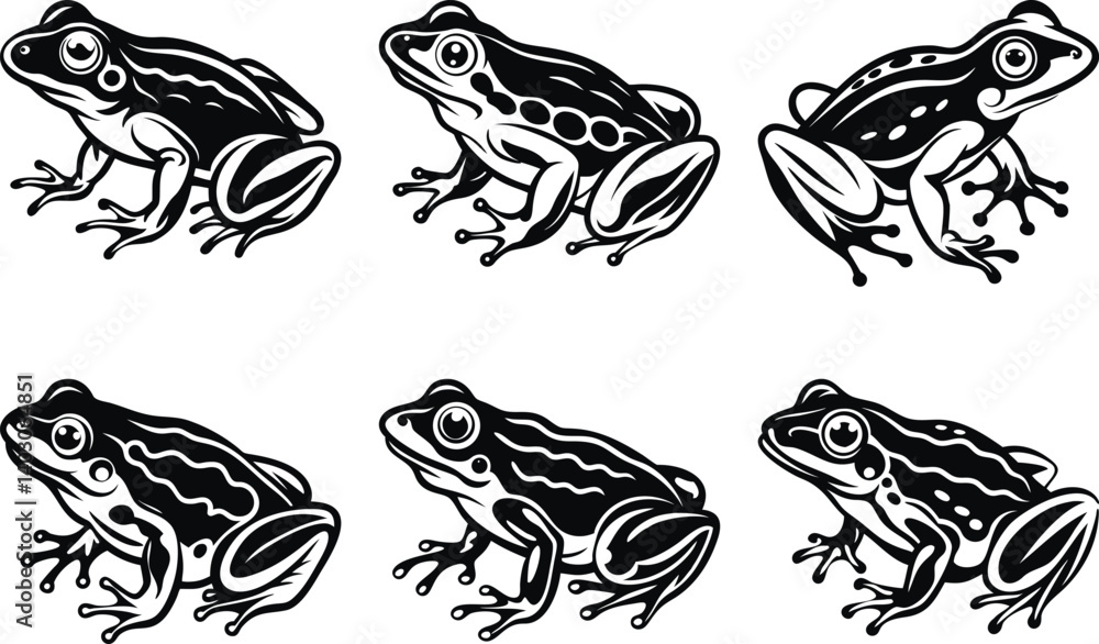 Frog silhouette vector art set Frog silhouette vector art set