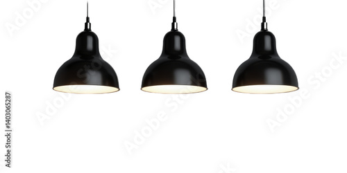 Pendant Lights, Black, Three, Warm Light, Transparent Background