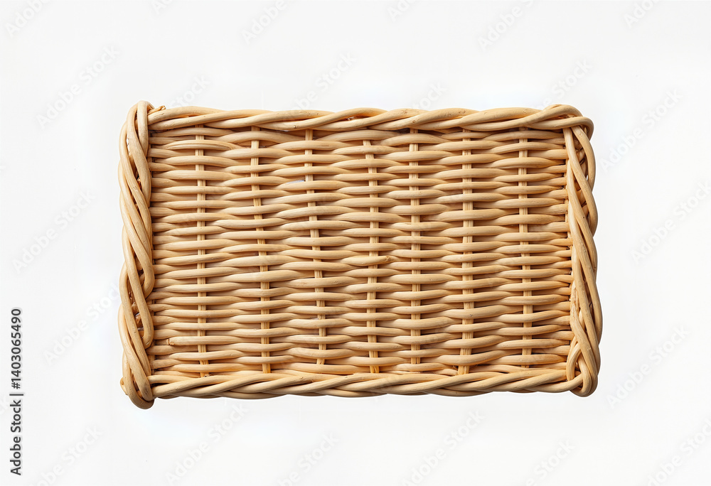 Obraz premium Bring an element of handcrafted elegance to your designs with this close-up of woven rattan, featuring its distinctive rectangular shape, natural beige palette