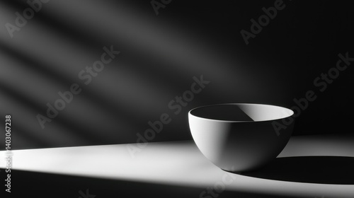 A white bowl sits in the dramatic play of light and shadow