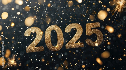 Elegant 2025 New Year Card with Gold Accents and a Festive Celebration Theme