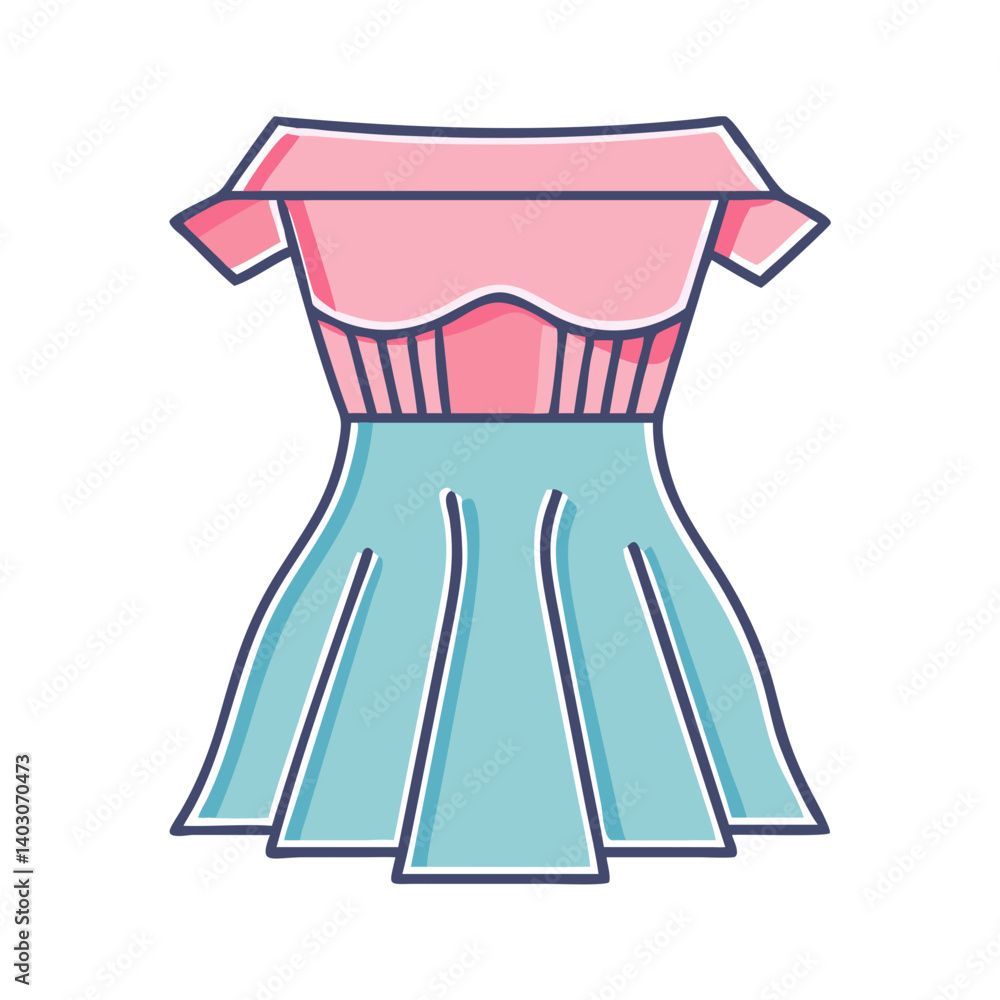 Pretty Pink and Teal Off Shoulder Summer Dress Fashion Illustration Pretty Pink and Teal Off Shoulder Summer Dress Fashion Illustration