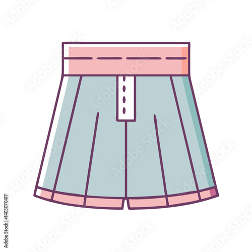 A charming illustration of a pleated light blue skirt with pink waistband and hem